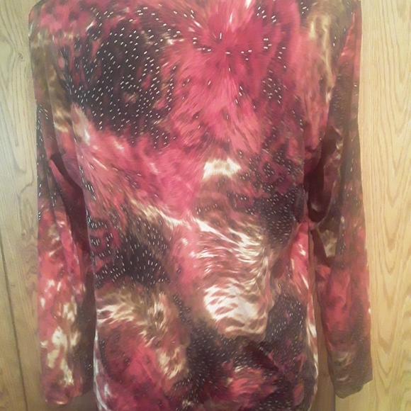 Womans Medium Petite Blouse Multicolored Longsleeve Round Neck Shirt Top - Picture 5 of 6